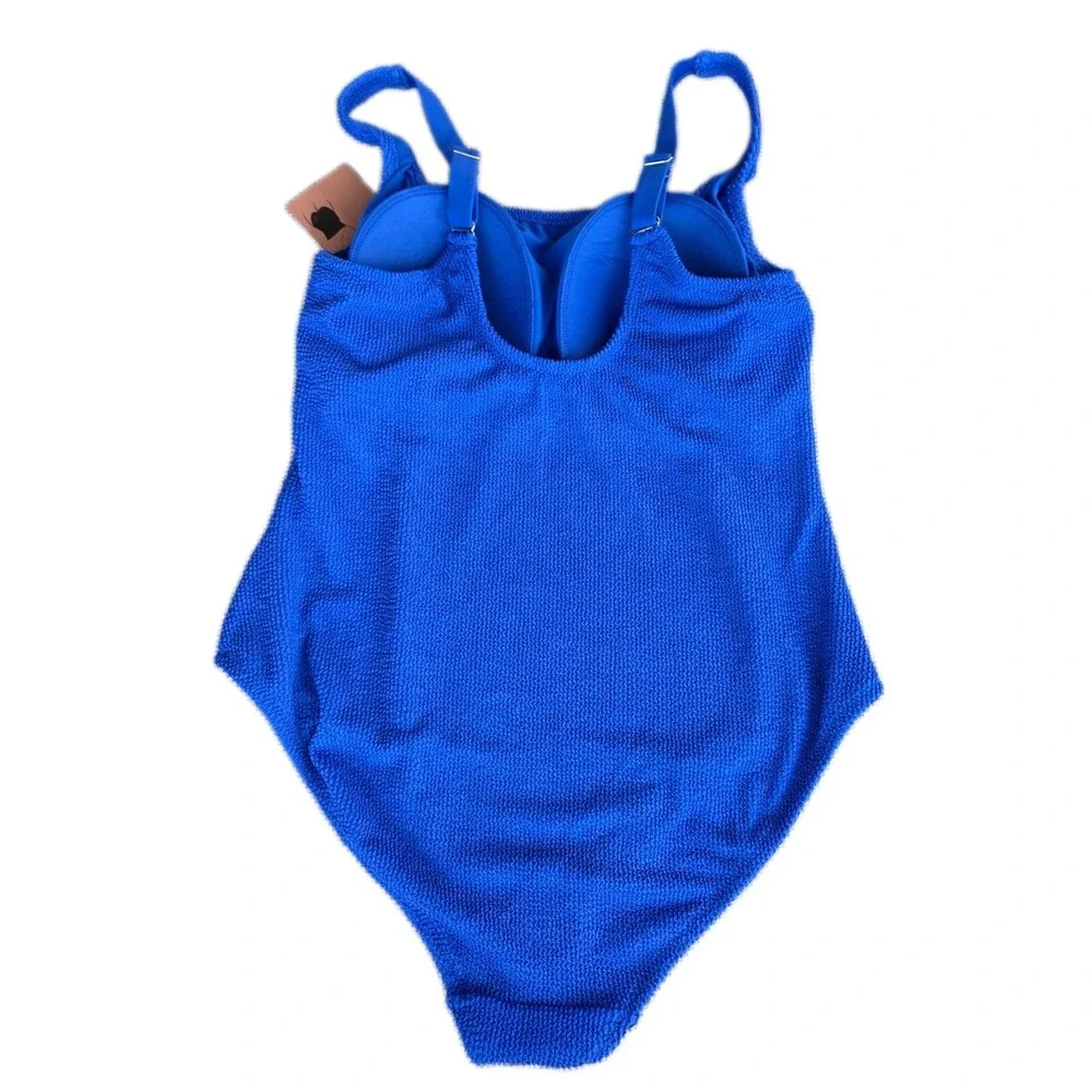 Shade & Shore Blue Solid Textured One Piece Swimsuit Size 18W Wide Strap (329)